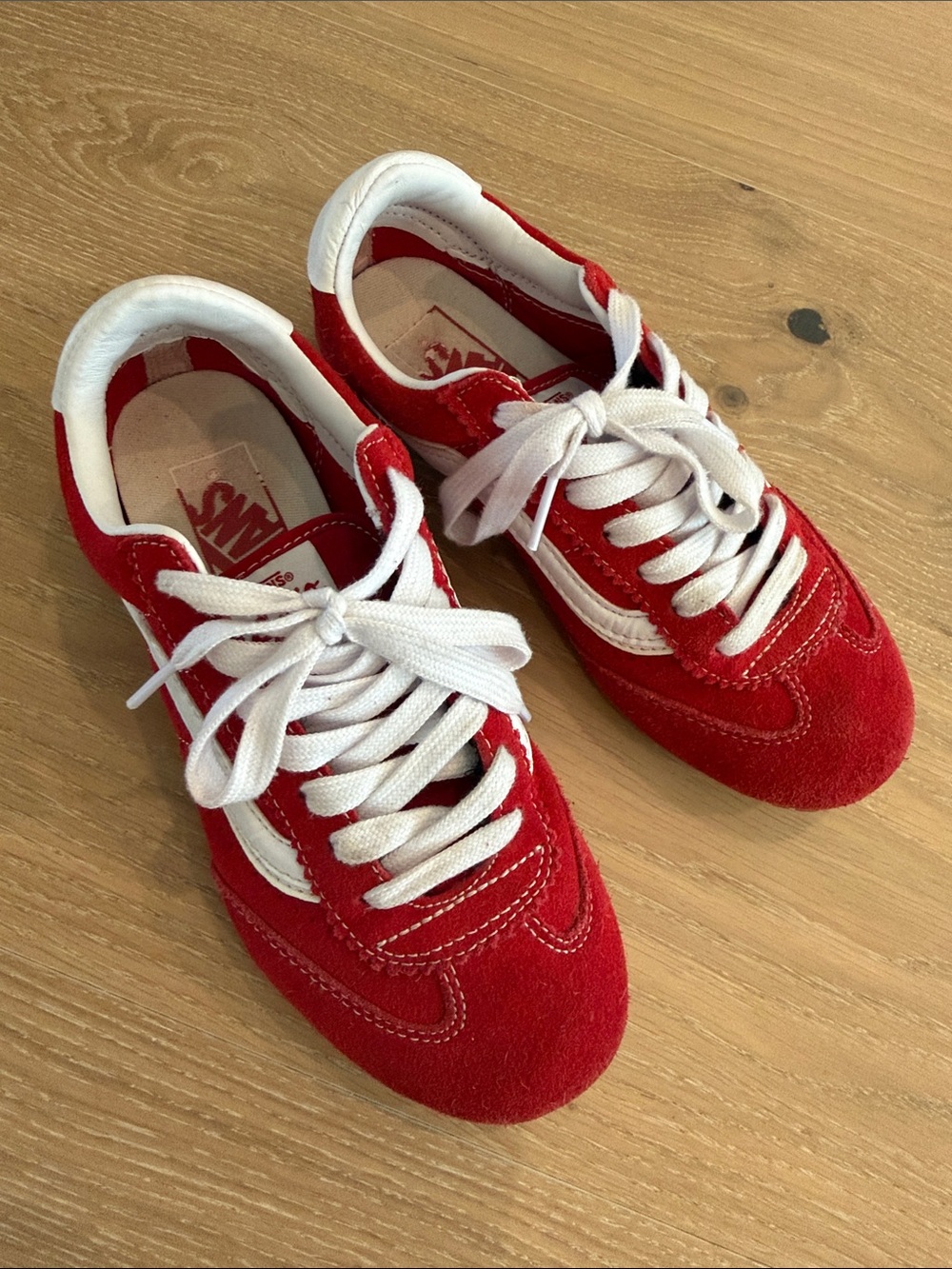 Vans Red Suede Low-Top Sneakers with White Trim